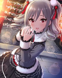 Rule 34 | 10s, 1girl, artist request, chain, drill hair, frilled ribbon, frilled skirt, frills, hair between eyes, hair ribbon, idolmaster, idolmaster cinderella girls, kanzaki ranko, lens flare, official art, red eyes, ribbon, silver hair, skirt, smile, solo, twin drills, twintails, winter clothes