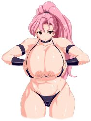 Rule 34 | armband, bikini, breasts, breasts squeezed together, cameltoe, capcom, captain commando, carol, choker, curvy, earrings, hip focus, huge breasts, jewelry, nipples, pink hair, ponytail, red eyes, swimsuit, tagme, thick thighs, thighs, wide hips, wristband