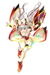 Rule 34 | absurdres, animal ears, breasts, chest jewel, detached sleeves, facial mark, full body, gloves, highleg, highleg leotard, highres, leaning forward, leotard, long hair, low twintails, nia (blade) (xenoblade), nia (xenoblade), nintendo, silver hair, simple background, small breasts, solo, spoilers, thighhighs, tim (a9243190a), twintails, very long hair, white background, white gloves, wide hips, xenoblade chronicles (series), xenoblade chronicles 2, yellow eyes