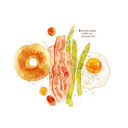 Rule 34 | asparagus, bacon, bread, commentary, cyannism, doughnut, egg (food), english commentary, english text, food, food focus, meat, no humans, original, pepper, simple background, sunny side up egg, tomato, white background