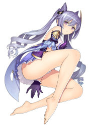 Rule 34 | 1girl, bare shoulders, blush, breasts, cone hair bun, dress, frilled gloves, frills, genshin impact, gloves, hair bun, hair ornament, keqing (genshin impact), legs, long hair, looking at viewer, medium breasts, purple dress, purple eyes, purple gloves, purple hair, simple background, solo, tony taka, twintails, white background