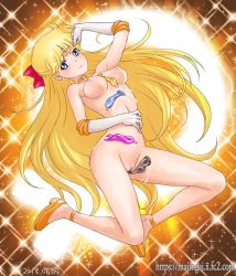 Rule 34 | 1girl, 2018, aftersex, aino minako, bishoujo senshi sailor moon, blonde hair, blue eyes, blush, bow, breasts, choker, closed mouth, condom, condom left inside, cum, cum in face, cum on body, dated, diadem, earrings, elbow gloves, facial, female focus, full body, gloves, hair bow, hair ornament, hand up, jewelry, jpeg artifacts, legs, legs apart, lips, long hair, looking at viewer, medium breasts, nipples, nude, pink bow, pussy, sailor venus, shoes, smile, solo, star (symbol), star choker, tiara, used condom, watermark, web address, white gloves, yellow choker, yellow footwear