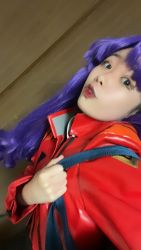 Rule 34 | 1girl, asian, cosplay, female focus, highres, katsuragi misato, katsuragi misato (cosplay), lipstick, makeup, neon genesis evangelion, photo (medium), purple hair, tagme