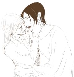 Rule 34 | 2girls, krista lenz, couple, closed eyes, freckles, hands on another&#039;s face, holding, imminent kiss, long sleeves, monochrome, multiple girls, open mouth, shingeki no kyojin, shirt, short hair, umi zenbiraki, very short hair, ymir (shingeki no kyojin), yuri