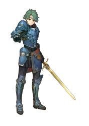 Rule 34 | 1boy, alm (fire emblem), aqua hair, armor, breastplate, brigandine (armor), circlet, clenched hand, faulds, fire emblem, fire emblem echoes, fire emblem gaiden, full body, highres, male focus, nintendo, official art, pauldrons, shoulder armor, solo, pauldrons, standing, sword, weapon