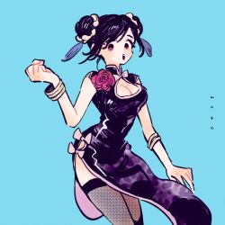 Rule 34 | animal print, black hair, bracelet, breasts, brown eyes, china dress, chinese clothes, cleavage, double bun, dress, final fantasy, final fantasy vii, final fantasy vii remake, fishnets, flower, hair bun, highres, jewelry, nobu (25mark), official alternate costume, square enix, tifa lockhart, wall market