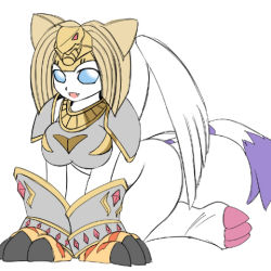 Rule 34 | 1girl, armor, blue eyes, blush, bottomless, breasts, cat, digimon, egyptian, female focus, furry, furry female, gloves, headpiece, jewelry, lowres, mask, monster, monster girl, nefertimon, shoulder pads, sphinx, tail, wings
