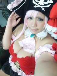 Rule 34 | 1girl, asian, breasts, chouzuki maryou, photo (medium), pink hair, pirate, plump, queen&#039;s blade, solo, tagme