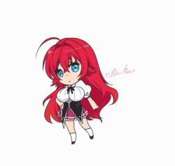 Rule 34 | 1girl, ahoge, animated, animated gif, artist name, blinking, blue eyes, bouncing breasts, breasts, chibi, female focus, high school dxd, large breasts, long hair, red hair, ria a9, rias gremory, school uniform, signature, skirt, smile, solo