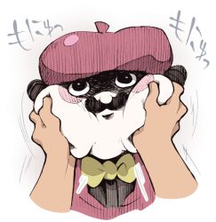 Rule 34 | 1boy, ace attorney, beret, black eyes, black hair, bow, bowtie, cheek squash, closed mouth, facial hair, hands on another&#039;s cheeks, hands on another&#039;s face, hat, jacket, looking at viewer, male focus, minashirazu, mustache, pov, pov hands, purple headwear, ringo skulkin, short hair, simple background, solo focus, the great ace attorney, the great ace attorney: adventures, upper body, white background, yellow bow