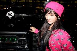 Rule 34 | 1girl, alodia gosiengfiao, coat, cosplay, female focus, hat, long hair, lowres, photo (medium), pink theme, solo, upper body