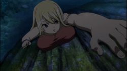 Rule 34 | 1girl, animated, animated gif, blonde hair, breast press, breasts, cleavage, fairy tail, fairy tail: dragon cry, large breasts, lowres, lucy heartfilia