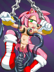 Rule 34 | amy rose, blush, boots, grabbing another&#039;s breast, breasts, chained, chain, cum, covered erect nipples, furry, grabbing, leg grab, nude, open mouth, pussy, rape, sega, sonic (series), tentacles