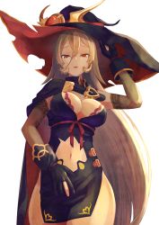 Rule 34 | 1girl, absurdres, black dress, black gloves, blonde hair, breasts, cape, cleavage, cleavage cutout, clothing cutout, commentary, cowboy shot, dress, elbow gloves, fang, from below, gloves, hair between eyes, hat, highres, large breasts, long hair, looking at viewer, mutsuki albino, navel, nijisanji, nui sociere, nui sociere (1st costume), open mouth, partially fingerless gloves, solo, thighs, transparent background, very long hair, virtual youtuber, witch hat, yellow eyes