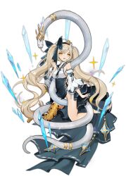 Rule 34 | 1girl, ark order, armor, bare shoulders, black necktie, black ribbon, black sailor collar, blonde hair, blue bow, blue dress, blush, bow, breasts, cross-laced slit, detached sleeves, dress, full body, hair bow, hat, highres, ice, jormungandr (ark order), long hair, long sleeves, medium breasts, mole, mole under eye, necktie, official art, open mouth, panties, ribbon, sailor collar, sailor hat, shenq, sidelocks, single thighhigh, snake, snake print, solo, sparkle, tachi-e, thighhighs, thighlet, transparent background, twintails, two-tone dress, underwear, very long hair, white dress, white hat, white panties, yellow eyes, yellow thighhighs