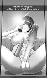 Rule 34 | 1girl, absurdres, black hair, blush, breasts, camera flash, cellphone, dildo, erection, futanari, glint, gomu (ujmu5458), hard-translated, highres, huge penis, large breasts, monochrome, navel, nipples, nude, penis, penis comparison, penis size comparison, phone, selfie, sex toy, short hair, sitting, size comparison, smartphone, smile, solo, testicles, text messaging, third-party edit, translated, uncensored, veins, veiny penis