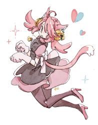 Rule 34 | 1girl, animal ears, bell, cat ears, cat tail, high heels, highres, jingle bell, long hair, mad mew mew, magical girl, pink hair, pink heels, pink ribbon, puffy short sleeves, puffy sleeves, ribbon, short sleeves, skirt, smile, solo, tail, undertale