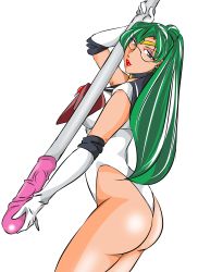 1girl absurdres ass bishoujo_senshi_sailor_moon bodysuit breasts elbow_gloves glasses gloves highres large_breasts leotard mature_female sailor_pluto skin_tight white_gloves