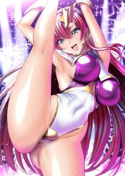 Rule 34 | 1girl, breasts, gundam, gundam seed, gundam seed destiny, large breasts, leg up, meer campbell, open mouth, smile, solo