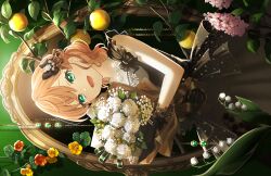 Rule 34 | 1girl, aqua eyes, black bow, black dress, black gloves, blonde hair, bouquet, bow, collarbone, cowboy shot, dress, dress bow, earrings, flower, flower earrings, flower necklace, food, frilled gloves, frills, fruit, game cg, gloves, hair bow, hair ornament, highres, hinoshita kaho, hinoshita kaho (17th birthday), holding, holding bouquet, jewelry, lemon, link! like! love live!, looking at viewer, love live!, mirror, necklace, official art, open mouth, orange flower, pink flower, ponytail, rabbit hair ornament, sidelocks, sideways, sleeveless, sleeveless dress, smile, solo, stud earrings, third-party source, upper body, virtual youtuber, white flower, yellow flower