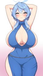 Rule 34 | 1girl, aikome (haikome), ako (blue archive), ako (dress) (blue archive), areola slip, arms up, breasts, curvy, highres, huge breasts, smile, solo