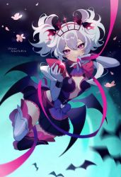Rule 34 | 1girl, :q, amefurin, artist name, breasts, breasts apart, closed mouth, food, fruit, grey hair, heart, heart-shaped pupils, holding, holding food, indie virtual youtuber, multiple wings, pink eyes, revealing clothes, short hair, symbol-shaped pupils, tiara, tongue, tongue out, virtual youtuber, wings, ywuria (vtuber)