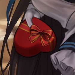 Rule 34 | blu, blu (bluart ), blue archive, bow, box, breasts, close-up, gg amang, gift, gift box, gift wrapping, gloves, highres, karin (blue archive), long hair, skirt