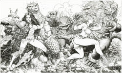 Rule 34 | 2girls, arthur adams, ass, bikini, breasts, bug, cleavage, crossover, drill, drill hand, feathers, fighting, fin, fins, gabara, geronimon, giant, giant monster, giantess, godzilla&#039;s revenge, godzilla (series), godzilla vs. megalon, guesra, height difference, horns, kaijuu, large breasts, loincloth, megalon, monochrome, monster, multiple girls, muscular, revealing clothes, simple background, single horn, swimsuit, tail, toho, torn clothes, tsuburaya productions, ultra series, ultraman (1st series), underboob, white background