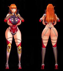 Rule 34 | 1girl, 3d, action taimanin, alternate hair length, alternate hairstyle, ass, backboob, black background, boots, breasts, curvy, dress, female focus, full body, hand on own hip, highleg, highleg panties, highres, huge breasts, kamimura maika, long hair, multiple views, panties, pelvic curtain, purple eyes, red dress, revealing clothes, screencap, simple background, skindentation, smile, solo, standing, string panties, taimanin (series), third-party edit, thong, underwear, very long hair, wide hips