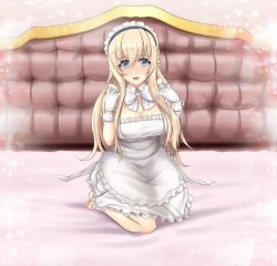 Rule 34 | 1girl, alternate costume, apron, blonde hair, blue eyes, braid, breasts, enmaided, french braid, frilled apron, frills, gloves, kantai collection, large breasts, long hair, maid, maid apron, maid headdress, naked apron, solo, tk8d32, warspite (kancolle), white apron, white gloves, wrist cuffs