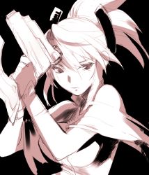 Rule 34 | 1girl, bare shoulders, breasts, gloves, gun, hair ornament, legretta, long hair, monochrome, ponytail, tales of (series), tales of the abyss
