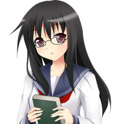 Rule 34 | book, glasses, long hair, narumi (artist), narumi yuu (imitmoon), school uniform, serafuku, solo