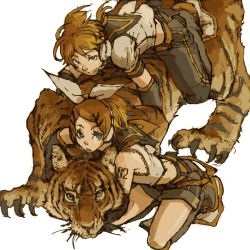 Rule 34 | 1boy, 1girl, animal, bad id, bad pixiv id, brother and sister, claws, gecco, hirasawa geko, holding, kagamine len, kagamine rin, siblings, tiger, twins, vocaloid