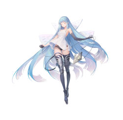 Rule 34 | 1girl, artist request, asymmetrical gloves, azur lane, black gloves, black panties, blue hair, boots, breasts, champagne (azur lane), dress, elbow gloves, closed eyes, floating hair, full body, gloves, half gloves, unworn headgear, high heels, highres, holding, long hair, panties, short dress, simple background, single half glove, sleeveless, sleeveless dress, small breasts, solo, thigh boots, thighhighs, underwear, uneven gloves, very long hair, white background, white dress