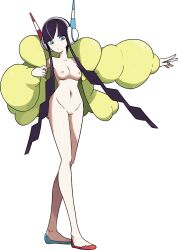 Rule 34 | 1girl, adjusting clothes, armpits, asymmetrical footwear, ballet slippers, black hair, blue eyes, blue nails, breasts, cleft of venus, clenched hand, collarbone, creatures (company), elesa (pokemon), female focus, fingernails, game freak, groin, gym leader, hands up, headgear, highres, jacket, legs, long hair, looking to the side, medium breasts, mismatched footwear, nail polish, naked jacket, navel, neck, nilterguy, nintendo, nipples, no socks, nude, nude filter, official alternate costume, official alternate hair color, official alternate hair length, official alternate hairstyle, outstretched arms, pokemon, pokemon bw2, pussy, short hair with long locks, sidelocks, simple background, spread arms, standing, thighs, thighs together, third-party edit, toe cleavage, white background, yellow jacket