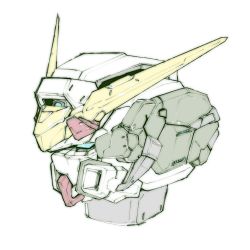 Rule 34 | blue eyes, gundam, gundam 00, gundam dynames, head only, kuroiwa cookie, looking ahead, mecha, mobile suit, robot, science fiction, simple background, solo, v-fin, white background