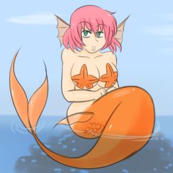 Rule 34 | 1990s (style), breasts, cleavage, final fantasy, final fantasy v, green eyes, large breasts, lenna, megagundamman, mermaid, monster girl, pasties, pink hair