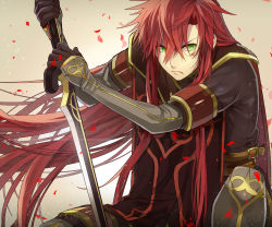 Rule 34 | 00s, 1boy, asch (tales), gloves, green eyes, long hair, male focus, red hair, sanae (satansanae), solo, surcoat, sword, tales of (series), tales of the abyss, weapon