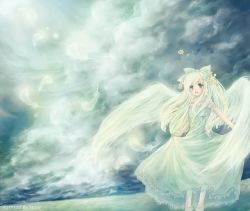 Rule 34 | angel wings, bow, cloud, dress, feathers, flower, hair ornament, lace, solo, wind, wings, yukise miyu