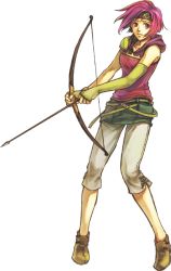 Rule 34 | 1girl, asymmetrical clothes, bow, detached sleeves, fire emblem, fire emblem: the sacred stones, full body, holding, holding weapon, neimi (fire emblem), nintendo, official art, pink eyes, pink hair, short hair, solo, transparent background, wada sachiko, weapon