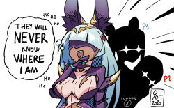 Rule 34 | + +, 1girl, 2others, animal ear fluff, animal ears, blue hair, blue lips, ciella, covered navel, dark-skinned female, dark skin, dragalia lost, english text, fake animal ears, gameplay mechanics, laughing, long hair, multiple others, percentplus, signature, sparkle, teeth, thought bubble, tongue, upper teeth only