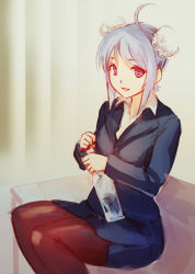 Rule 34 | 1girl, business suit, formal, highres, pantyhose, red eyes, short hair, silver hair, softmode, solo, suit