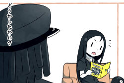 Rule 34 | 10s, 1boy, 1girl, :o, ^^^, abyssal admiral (kancolle), abyssal ship, admiral (kancolle), admiral suwabe, back turned, black hair, colored skin, comic, dreadlocks, hat, k-suwabe, kantai collection, open mouth, reading, ru-class battleship, simple background, surprised, translation request, uniform, white skin, | |
