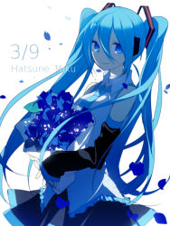 Rule 34 | 1girl, 39, bad id, bad pixiv id, blue eyes, blue hair, bouquet, character name, dated, detached sleeves, flower, hatsune miku, hijiri (resetter), long hair, matching hair/eyes, necktie, simple background, skirt, solo, twintails, very long hair, vocaloid, white background