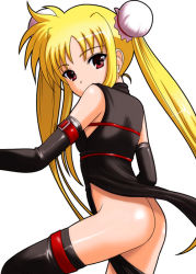 Rule 34 | 00s, 1girl, 40010prototype, ass, blonde hair, bottomless, china dress, chinese clothes, detached sleeves, dress, fate testarossa, long hair, lyrical nanoha, mahou shoujo lyrical nanoha, mahou shoujo lyrical nanoha a&#039;s, no panties, non-web source, red eyes, solo, thighhighs, twintails, wind, wind lift