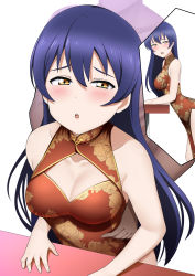 Rule 34 | absurdres, blush, china dress, chinese clothes, cleavage cutout, clothing cutout, dress, highres, moaning, multiple views, sex, sonoda umi
