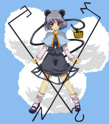 Rule 34 | 1girl, animal ears, basket, disney, female focus, grey hair, jewelry, mickey mouse, mouse ears, mouse tail, mouyam, nazrin, pendant, red eyes, short hair, solo, tail, touhou
