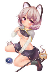 Rule 34 | 1girl, animal ears, basket, blush, breasts, bukkake, capelet, cheese, clothes lift, compass, cum, food, highres, jewelry, medium breasts, mouse (animal), mouse ears, mouse tail, navel, nazrin, nipples, no bra, pendant, rokushou kokuu, shirt lift, simple background, sitting, skirt, solo, tail, touhou, wariza