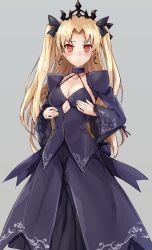 Rule 34 | 1girl, artoria pendragon (fate), blonde hair, cosplay, dress, earrings, ereshkigal (fate), fate/grand order, fate (series), hair ornament, hair ribbon, jewelry, purple dress, ribbon, saber alter, saber alter (cosplay), samoore, twintails, yellow eyes