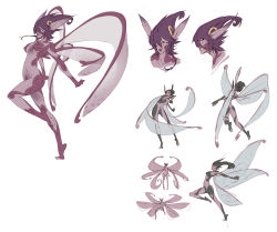 Rule 34 | 1girl, concept art, fairy, highres, multiple views, pointy ears, studio qube, tagme, white background